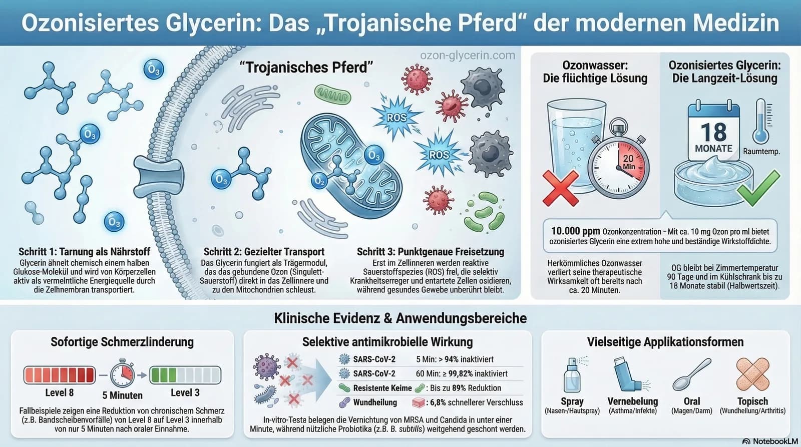 Ozonisiertes Glycerin – Das Trojanische Pferd der Medizin: Wirkmechanismus, Selektive Toxizität, Stabilität 10.000 ppm